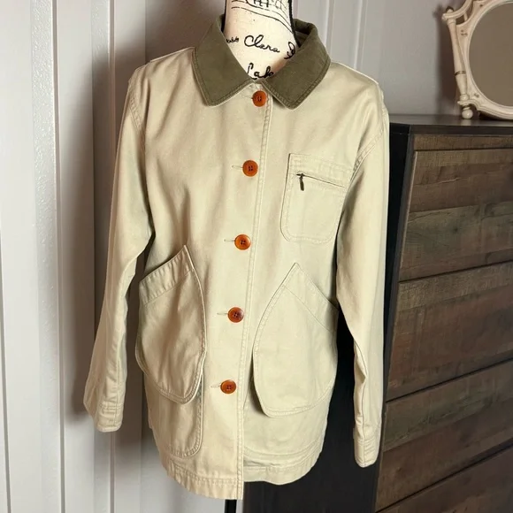 L.L.Bean Women’s Petite Small Canvas Chore Jacket Tan Barn Coat Cotton Utility - Picture 3 of 12